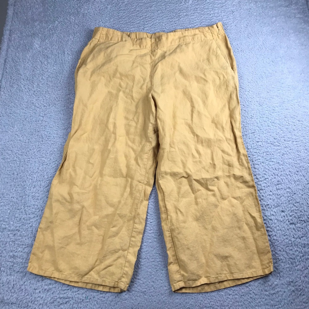 J Jill Love Linen Pants Women XL (39x25)Yellow Wide Leg Crop Beach Coastal Capri